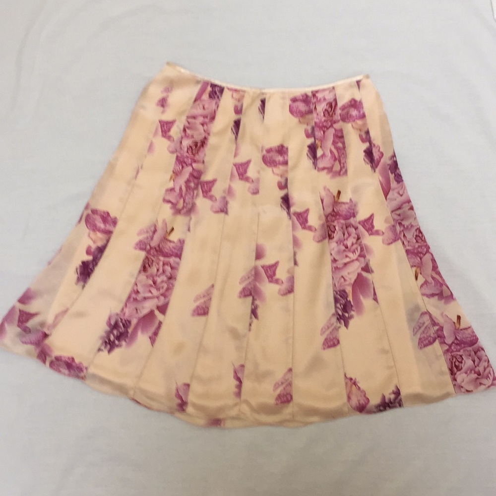 Ann Taylor Silk Pink Rose Apricot lined Skirt